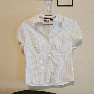 Chic White, Black And Pink Striped Button-Down Shirt